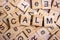 calm - cube with letters, sign with wooden cubes