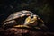 A calm and easygoing turtle basking on a rock - This turtle is basking on a rock or a log in its terrarium or aquarium. Generative