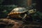 A calm and easygoing turtle basking on a rock - This turtle is basking on a rock or a log in its terrarium or aquarium. Generative