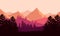 Calm evening sky with stunning mountain views from the edge of the city. Vector illustration