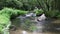 Calm floating river with a natural fish pass in an idyllic valley shows the tranquil wilderness worth an environmental protection