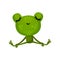 Calm frog sitting with closed eyes. Cartoon character of cute green toad. Relaxing and meditation. Flat vector design