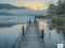 Calm Lake at Dawn with Wooden Dock