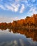 Calm lake in the fall sunset