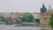 Calm landscape in Prague city in spring cloudy day, Vltava river, Charles bridge