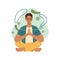 Calm man meditating in lotus pose, stress control