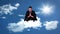 Calm meditating businessman sitting on cloud