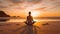 Calm And Meditative: Woman Meditating On Beach At Sunset