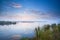 Calm misty morning over lake