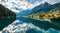 Calm morning scene of Santa Caterina lake. Splendid summer view of Auronzo di Cadore / Aulus-les-Bains resort, Province of Belluno