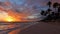 Calm ocean waves on sunrise and tropical island beach