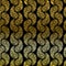 Calm ornament of stylized ornate gold feathers on a black background. Texture for textiles and Wallpapers