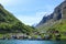 Calm and peaceful village at the coast of the Sogne fjord, Norway