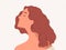 Calm and peaceful woman dreaming or thinking. Profile portrait of reflective young lady in her thoughts. Flat cartoon