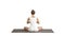 Calm pretty woman doing yoga exercise sitting in yoga pose on white background.