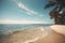 calm quiet summer sea beach wide ocean view with high palm , generative AI