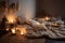 calm and serene room with warm blankets, pillows, and lanterns