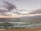 Calm serene tranquil twilight evening scene of Surfer Paradise beach in Gold Coast Australia from bird eye view. There are many