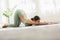 Calm of wellness Asian young woman breathing and stretching Shoulder open before do yoga,young healthy woman warm up her muscle