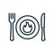 Calorie Burning Concept Line Icon. Plate with Fork, Knife and Flame Linear Pictogram. Product for Fast Metabolism