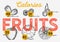 Calories in fruits - strawberry, raspberry, cherry, apple, pineapple, orange.