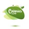 Calories low badge. Green amoeba design of sticker for diet menu, poster, flyer, food packaging.