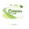 Calories low badge. Green amoeba design of sticker for diet menu, poster, flyer, food packaging.