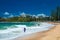 CALOUNDRA, AUS - DEC 28 2018: Hot sunny day at Moffat Beach, Calundra, Queensland, Australia