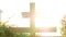 Calvary cross of christ and sun rising sky