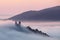 Calvary over clouds in Banska Stiavnica, Slovakia