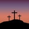 Calvary three crosses, great design for any purposes. Crucifixion against the background of sunset. Stock image