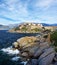 Calvi Citadel seen from coast Rocks of Revellata Peninsula