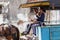 CAMAGUEY, CUBA - JAN 25, 2016: Cuban couple on their horse carriage in Camaguey