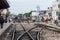 CAMAGUEY, CUBA - JAN 25, 2016: Horse carriages cross the railway in Camague