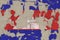 Cambodia flag depicted in paint colors on old obsolete messy concrete wall closeup. Textured banner on rough background