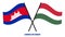 Cambodia and Hungary Flags Crossed And Waving Flat Style. Official Proportion. Correct Colors