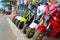 Cambodia, Kampot - January 3, 2018 : Row of new motorcycles is on sale in motorcycle shop