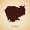 Cambodia region map: retro style brown outline on.