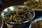Cambodian night street food market with grilled snakes