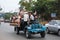 Cambodian people on tractor or pushcart for go to workplace