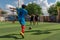 Cambodian player shoot the ball during Football tournament