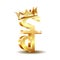 Cambodian riel currency symbol with golden crown, golden money sign