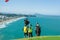 Camboriu, Brazil - December 10, 2017: Students practicing paragliding on the hill