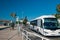 Cambrils Spain 8 August 13 year. Bus stop of tourist transport on the street of Cambrils Catalonia