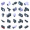 Camcorder icons set, isometric style