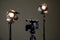 Camcorder and the two spotlights with Fresnel lenses