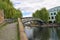 Camden Lock bridge and Regent`s Canal, London