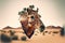 Camel abstract artwork in double exposure of sahara desert