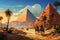 Camel caravan, Bedouins trek through the desert to the Egyptian pyramids