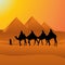 Camel Caravan Crossing Egypt Pyramid Desert Arabian vector Landscape Illustration